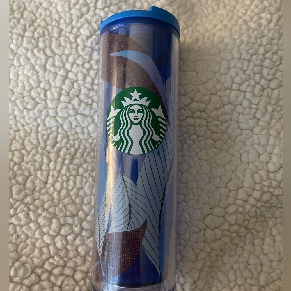 Starbucks 16oz Hot/Cold Tumbler Colbolt blue leaf design EUC